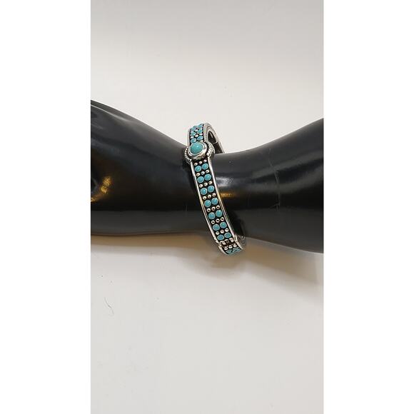 Brighton Turquoise Dot Hinged Bangle Bracelet Silver Tone - Picture 10 of 10